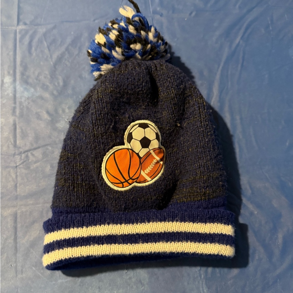 Navy Blue Sports Beanie with Pom Pom